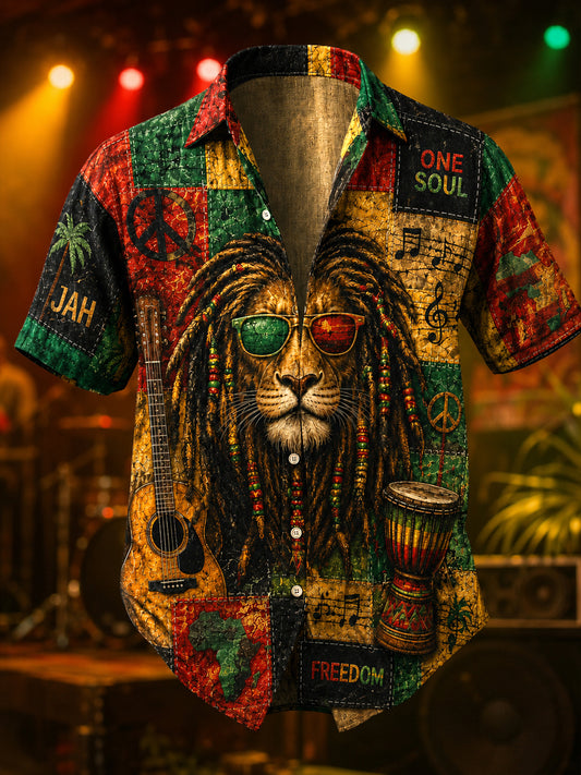 Patchwork Casual Shirt for Retro Reggae Music Fans