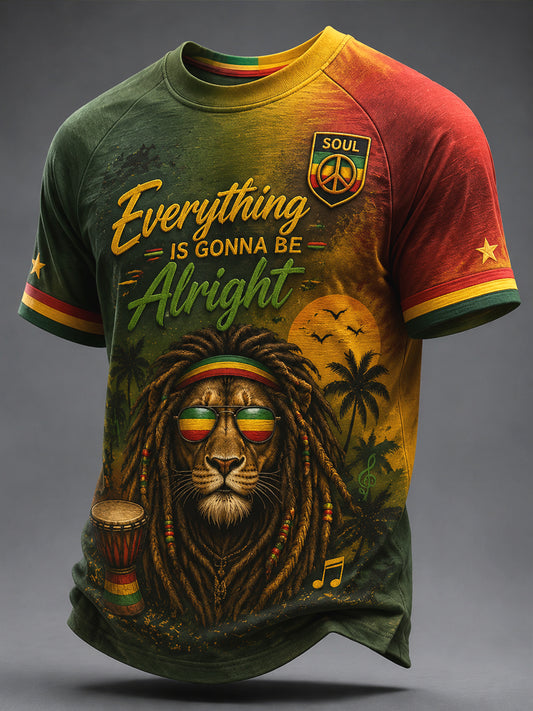 Retro Reggae Lion Gradient Casual T-Shirt