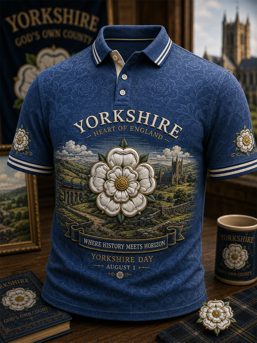 Men's England Yorkshire Day White Roses Art Printed Casual Tops