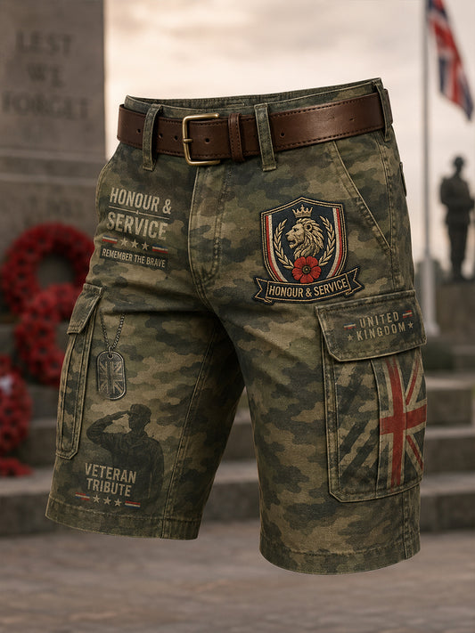 Men's Camouflage Cargo Shorts With Veteran Commemorative Elements