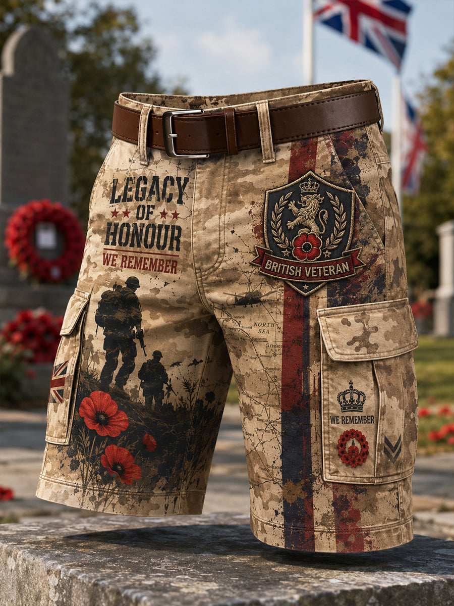 Men's Camouflage Cargo Shorts With Veteran Commemorative Elements