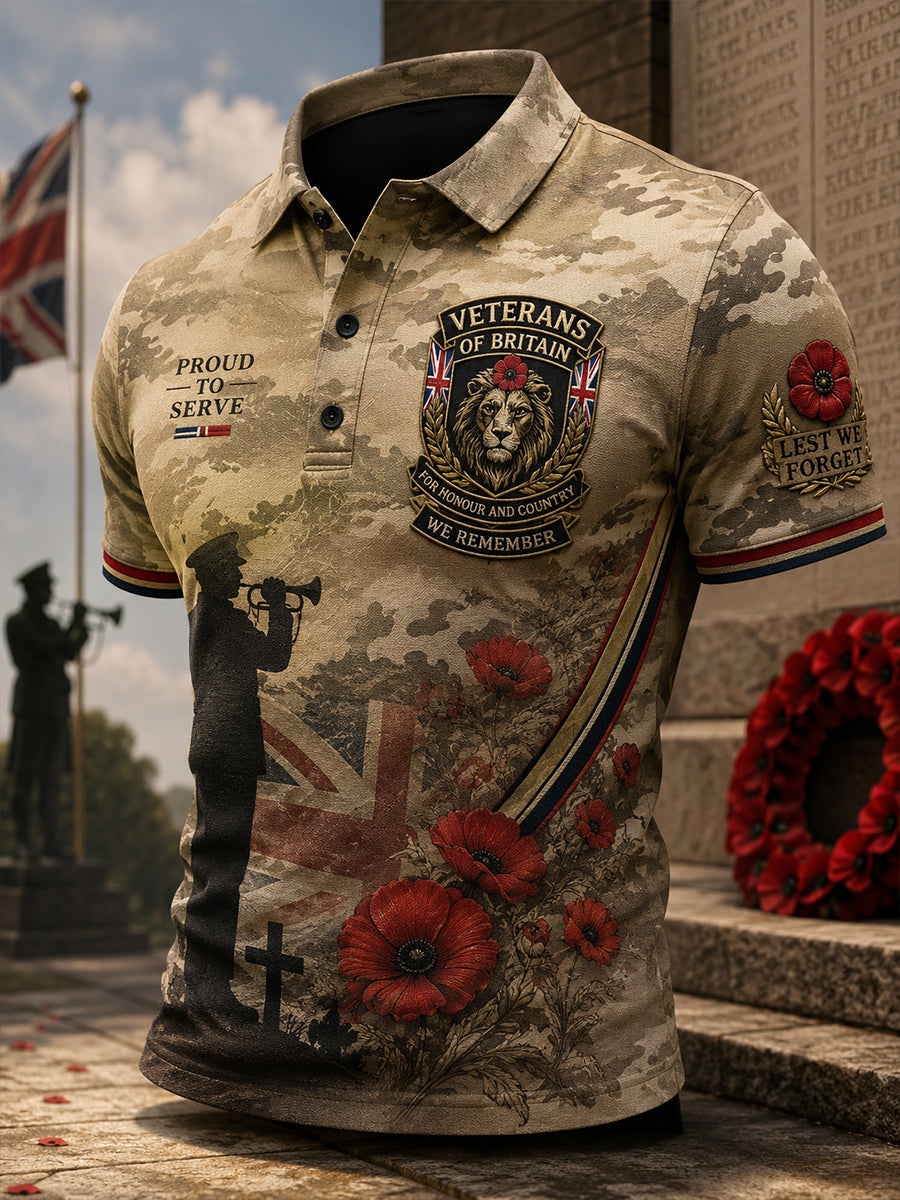 Men's Short-Sleeve Polo Shirt With Camouflage And Veteran Memorial Graphic Print
