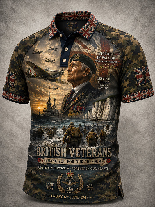 Men's British Veteran Commemorative Print Short-Sleeve Polo Shirt