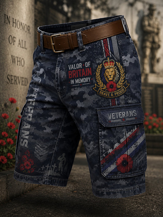 Men's Camouflage Cargo Shorts With Veteran Commemorative Elements