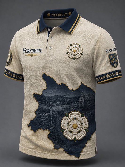 Men's England Yorkshire Day White Roses Art Printed Casual Tops