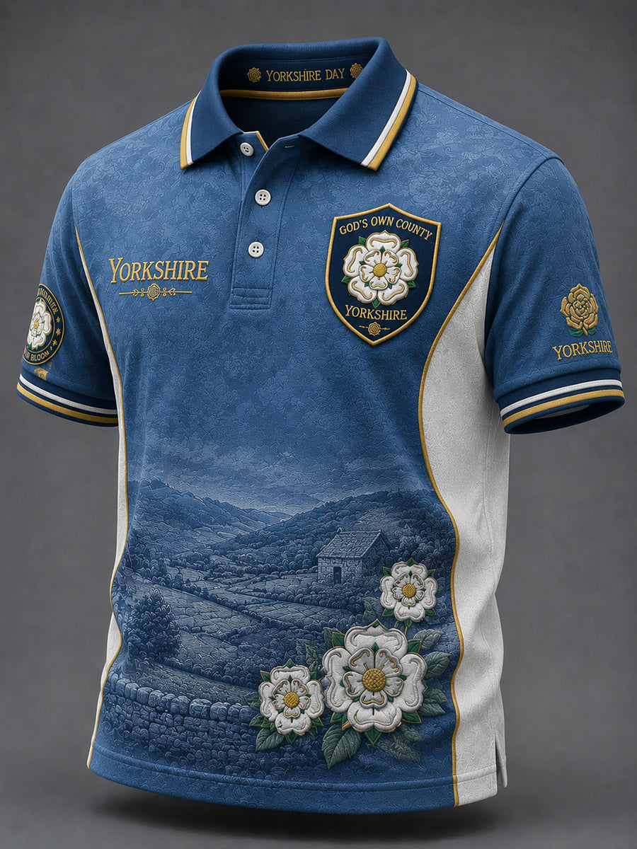 Men's England Yorkshire Day White Roses Art Printed Casual Tops