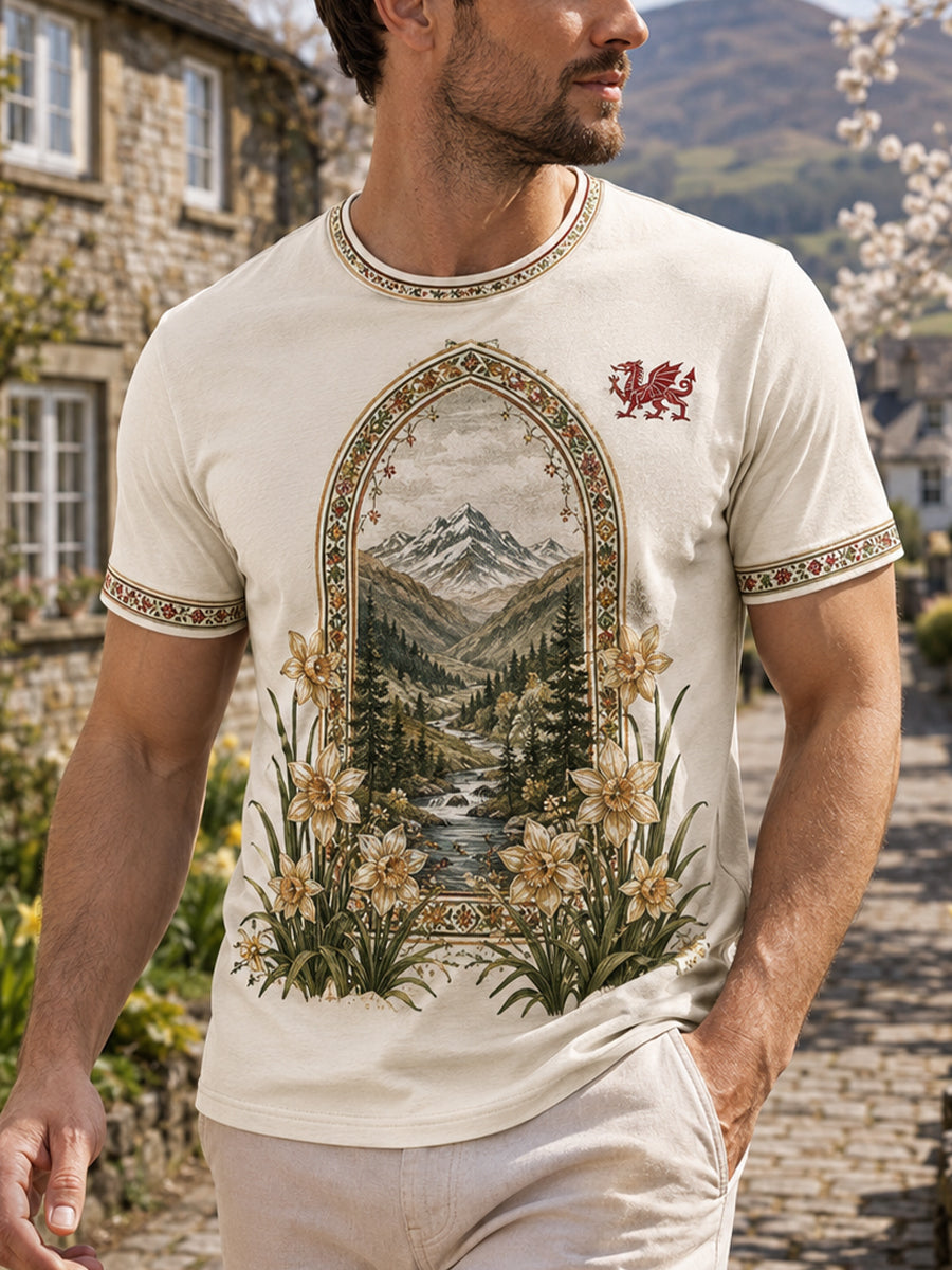 Men's Welsh-Inspired Art Print Casual T-Shirt
