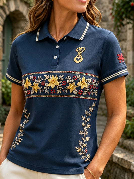 Women's Welsh-Inspired Casual Polo Shirt With Art Print