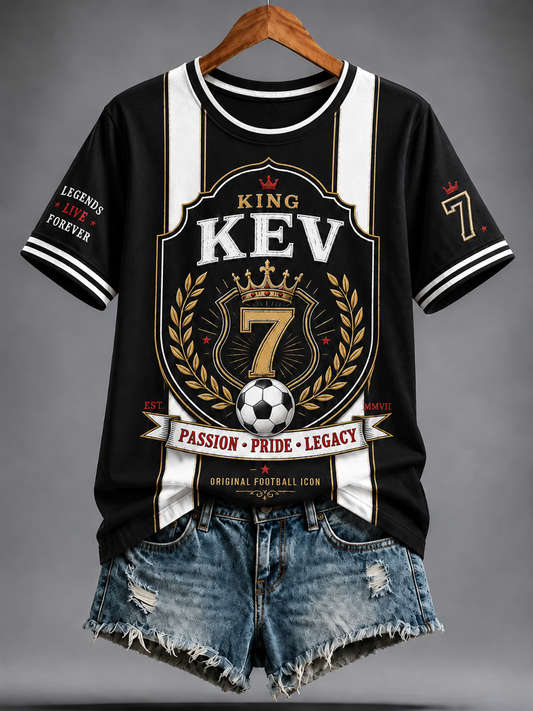 Women's Rip King Kev 7 England Football Lover Printed short-sleeved T-shirt
