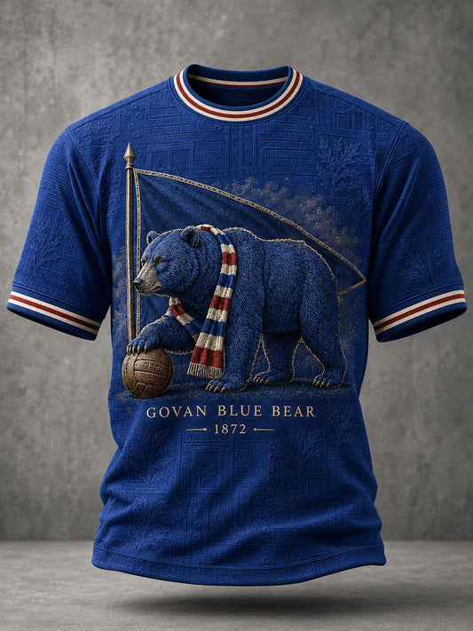 Men's Glasgow Football Lover Blue Bear Art Printed T-shirt
