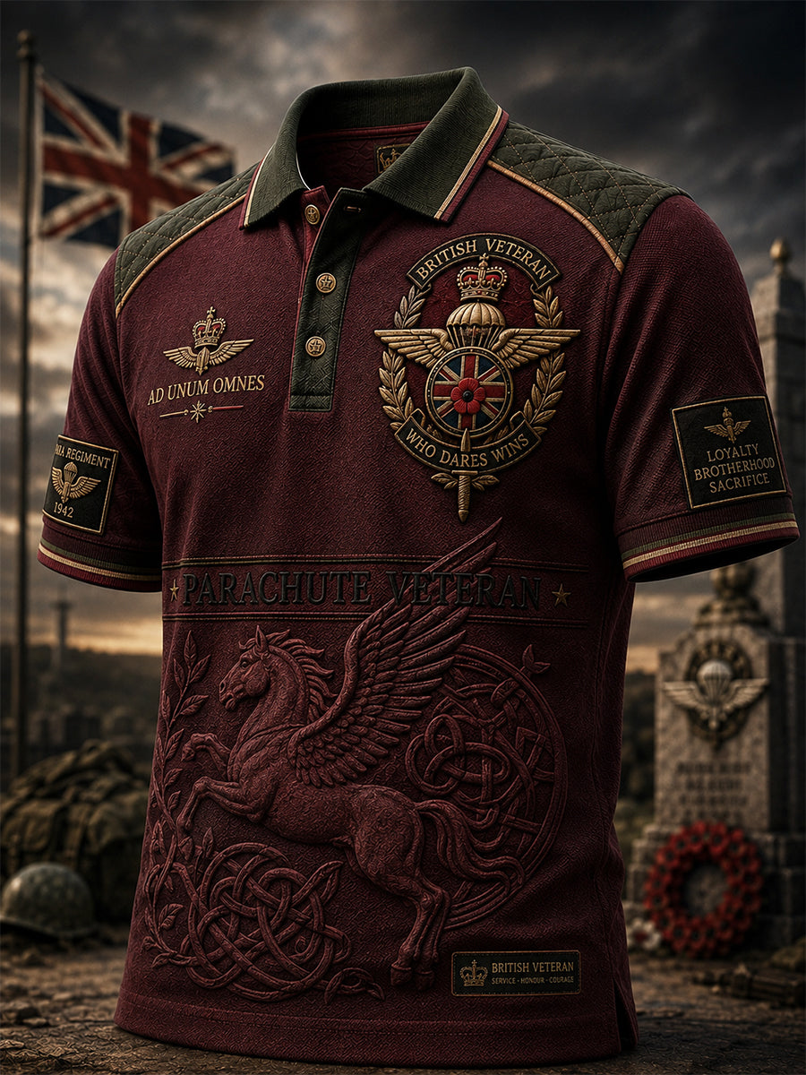 Men's British veteran print polo shirt