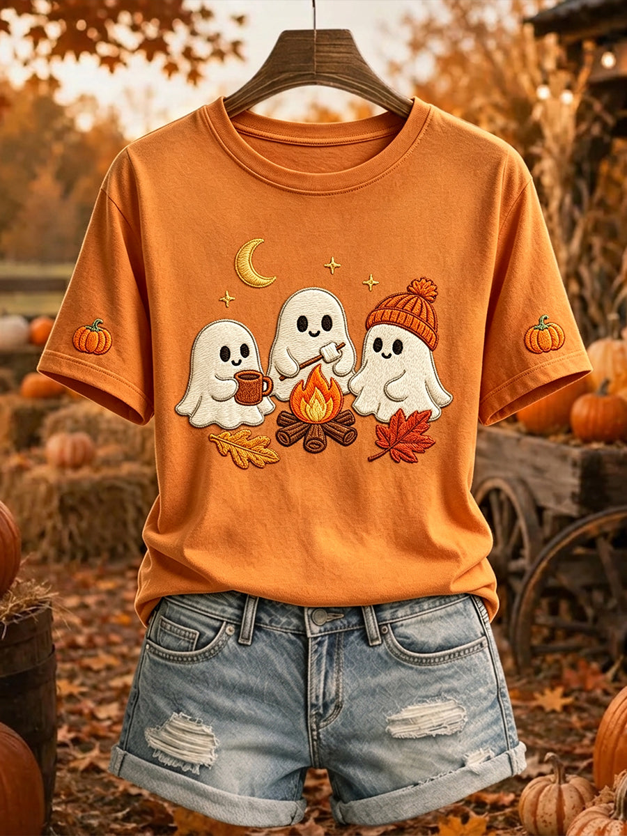 Women's Cute Ghost Campfire Print Short-sleeved T-shirt