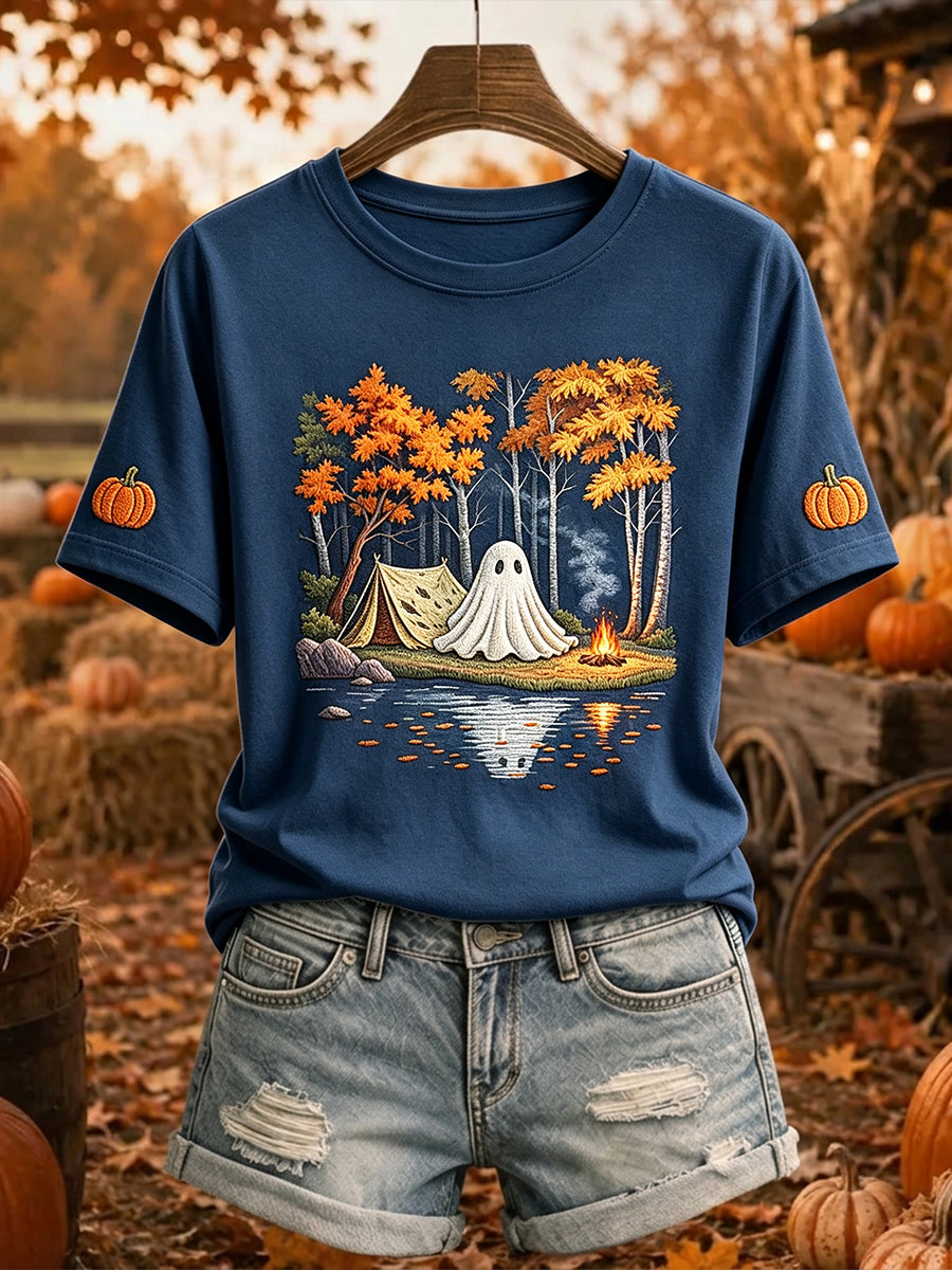 Women's Halloween Ghost Camping Print Short-sleeved T-shirt