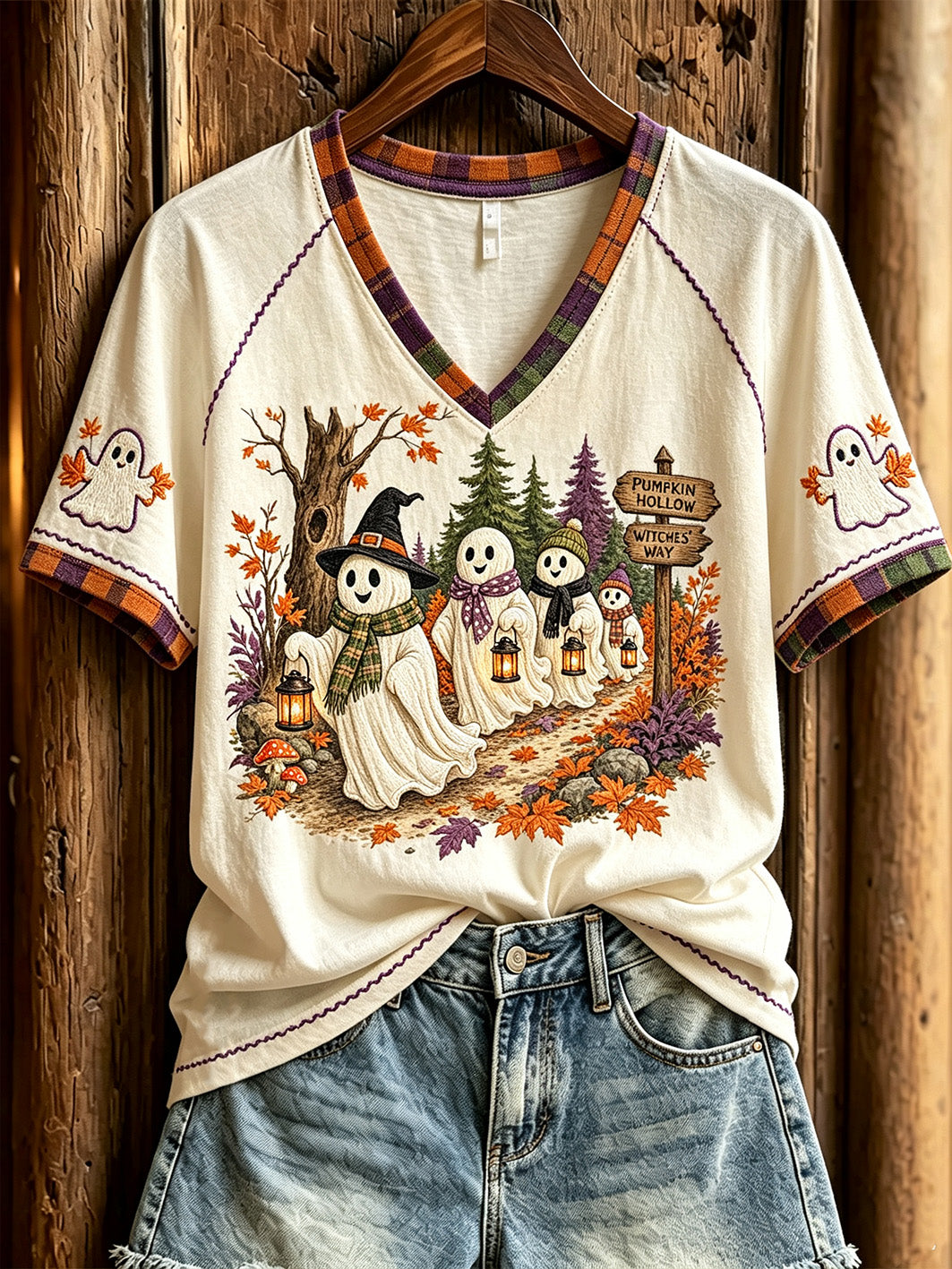 Women's cute ghost pattern printed casual short-sleeve T-shirt