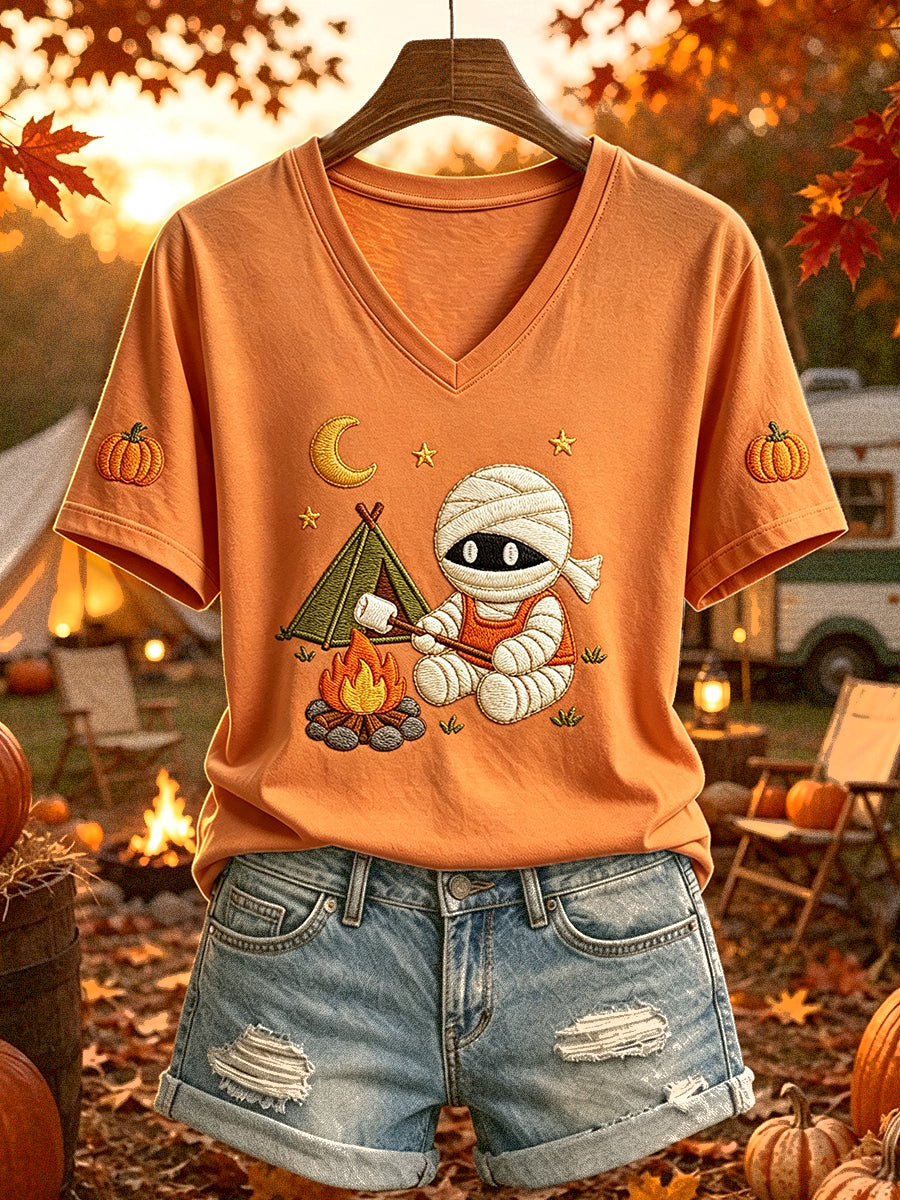 Women's Cute Camping Mummy Print Short-sleeved T-shirt