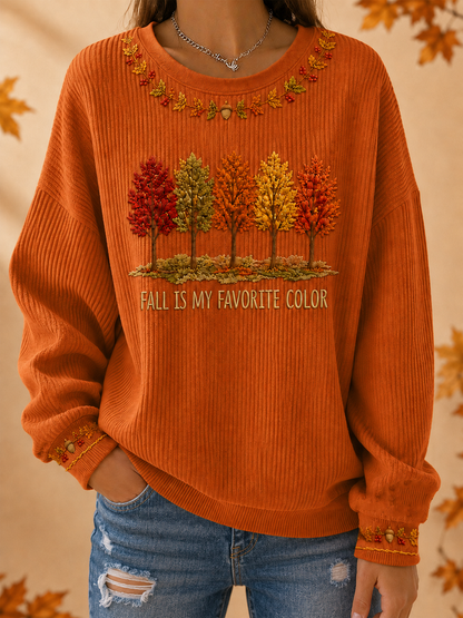 Women's Fall Is My Favorite Color Ribbed Round-Neck Sweatshirt
