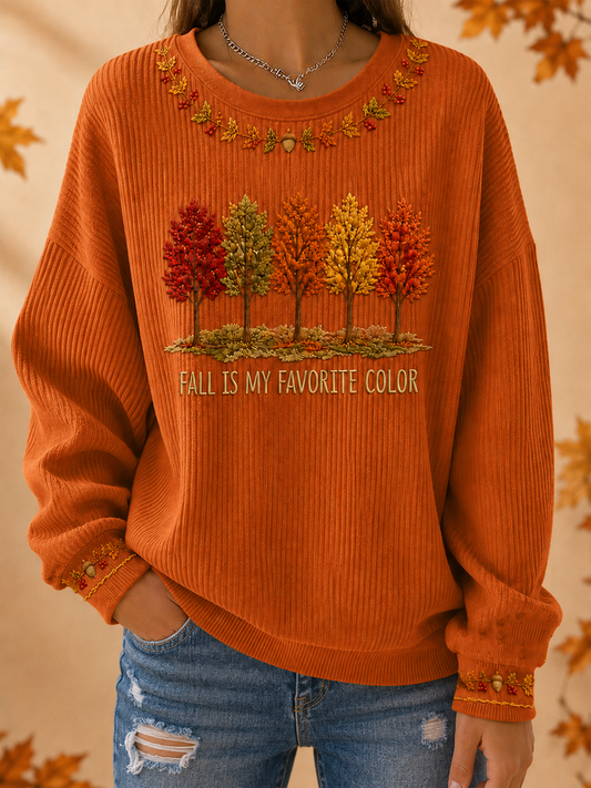 Women's Fall Is My Favorite Color Ribbed Round-Neck Sweatshirt