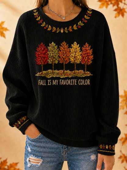 Women's Fall Is My Favorite Color Ribbed Round-Neck Sweatshirt