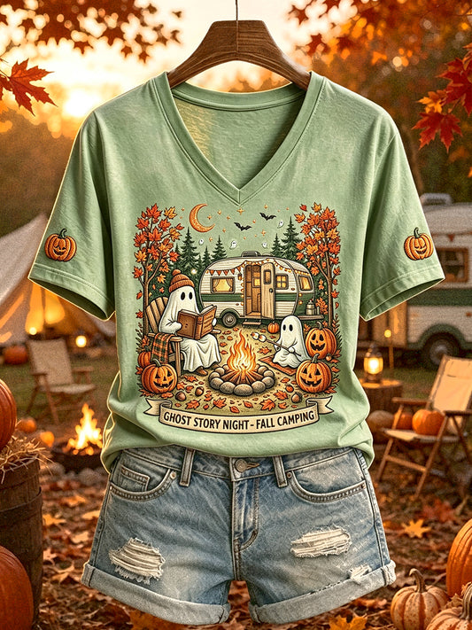 Women's Halloween Ghost Camping Print Short-sleeved T-shirt