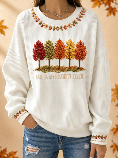 Women's Fall Is My Favorite Color Ribbed Round-Neck Sweatshirt
