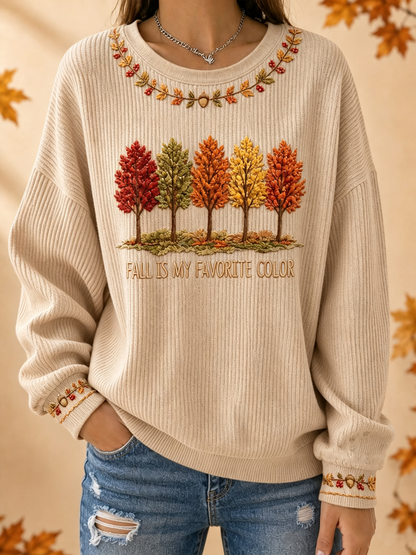 Women's Fall Is My Favorite Color Ribbed Round-Neck Sweatshirt
