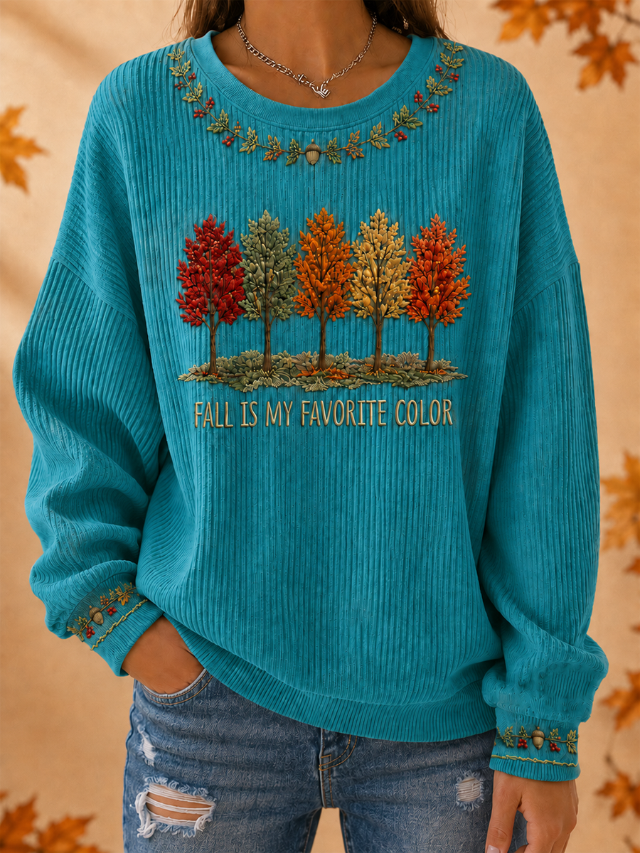 Women's Fall Is My Favorite Color Ribbed Round-Neck Sweatshirt