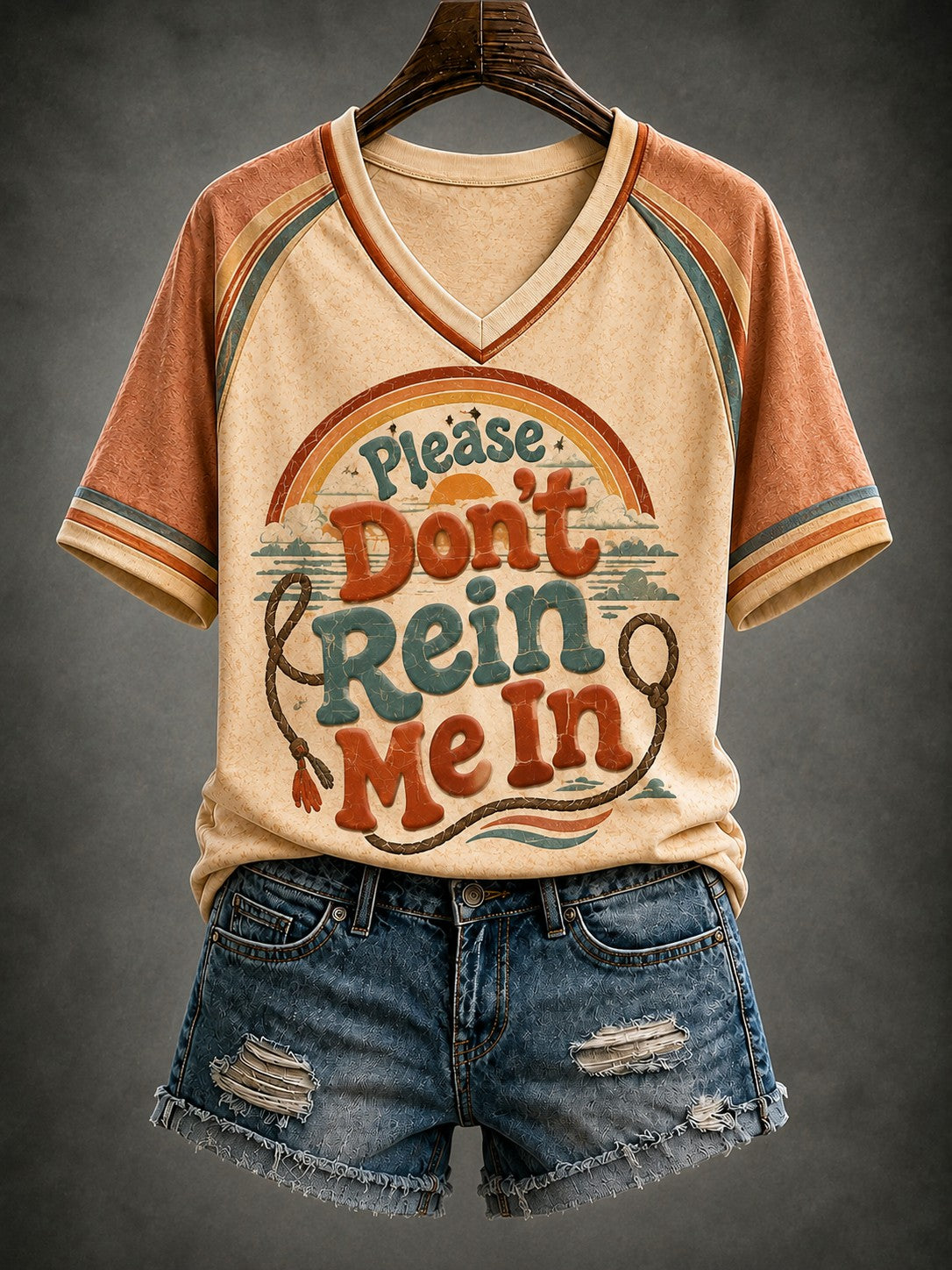 Women's Please Don’t Rein Me In Printed V-neck T-shirt
