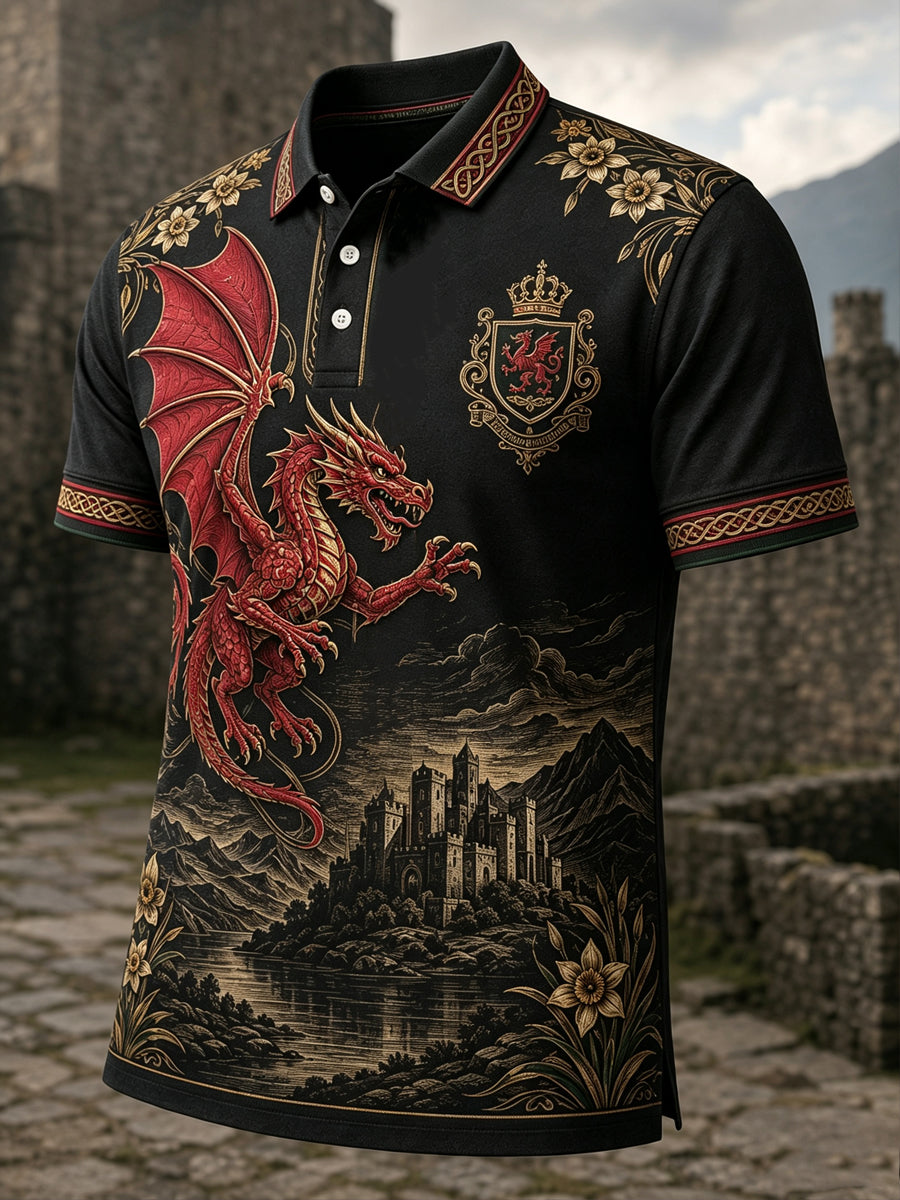 Men's Welsh Red Dragon Cultural Elements Art Print Casual Polo