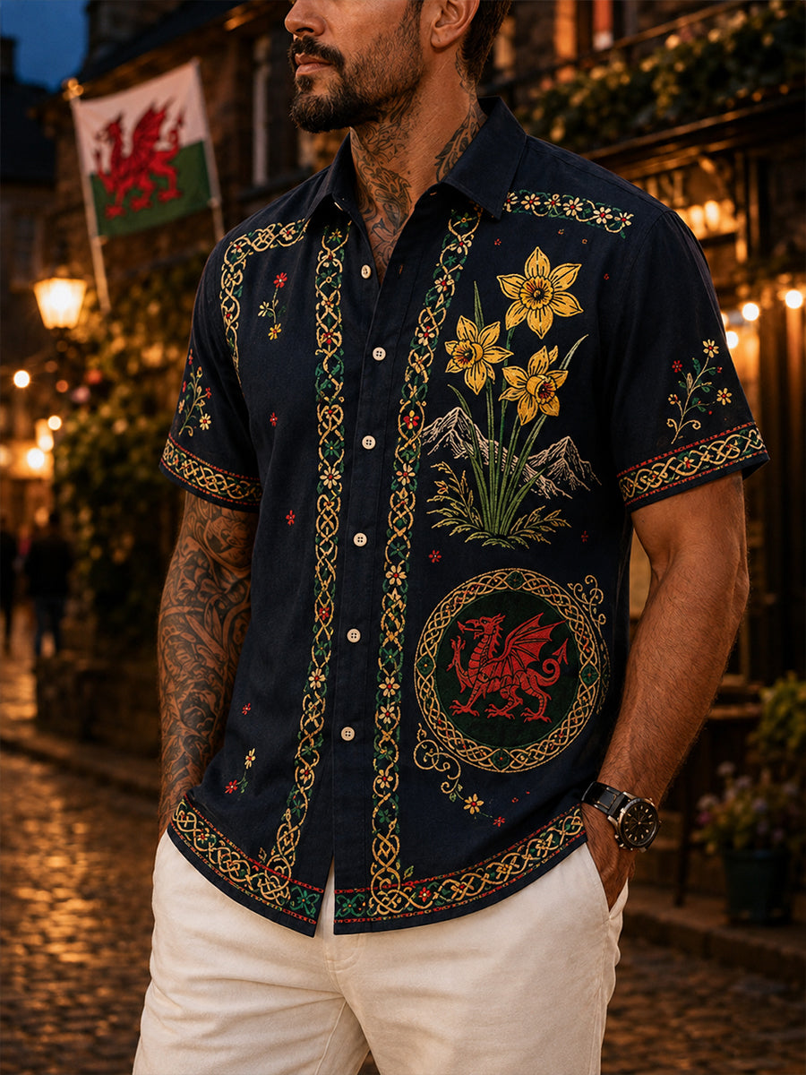 Men's Welsh Red Dragon Cultural Elements Art Print Casual Shirt