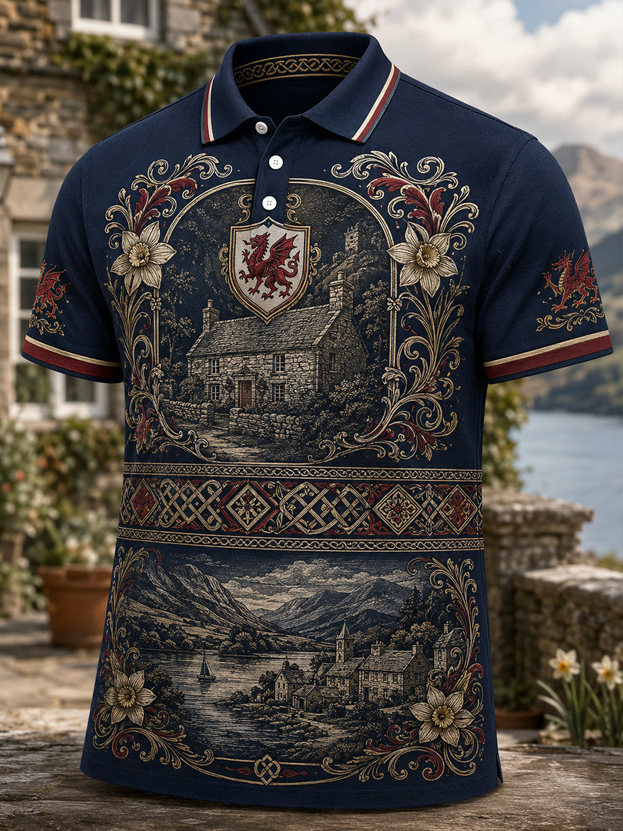 Men's Welsh Red Dragon Cultural Elements Art Print Casual Polo
