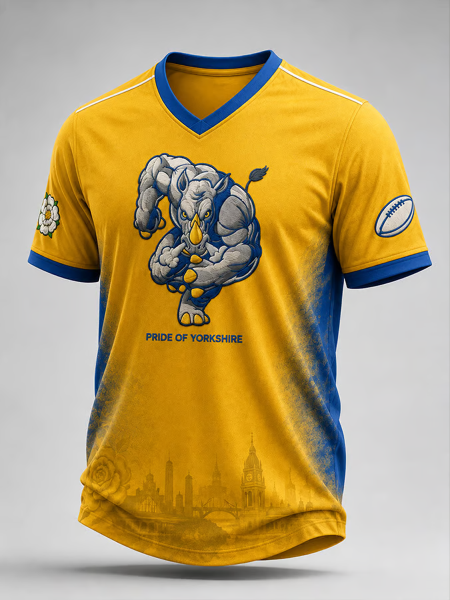 Men's UK rugby lover rhino Printed V-neck T-shirt
