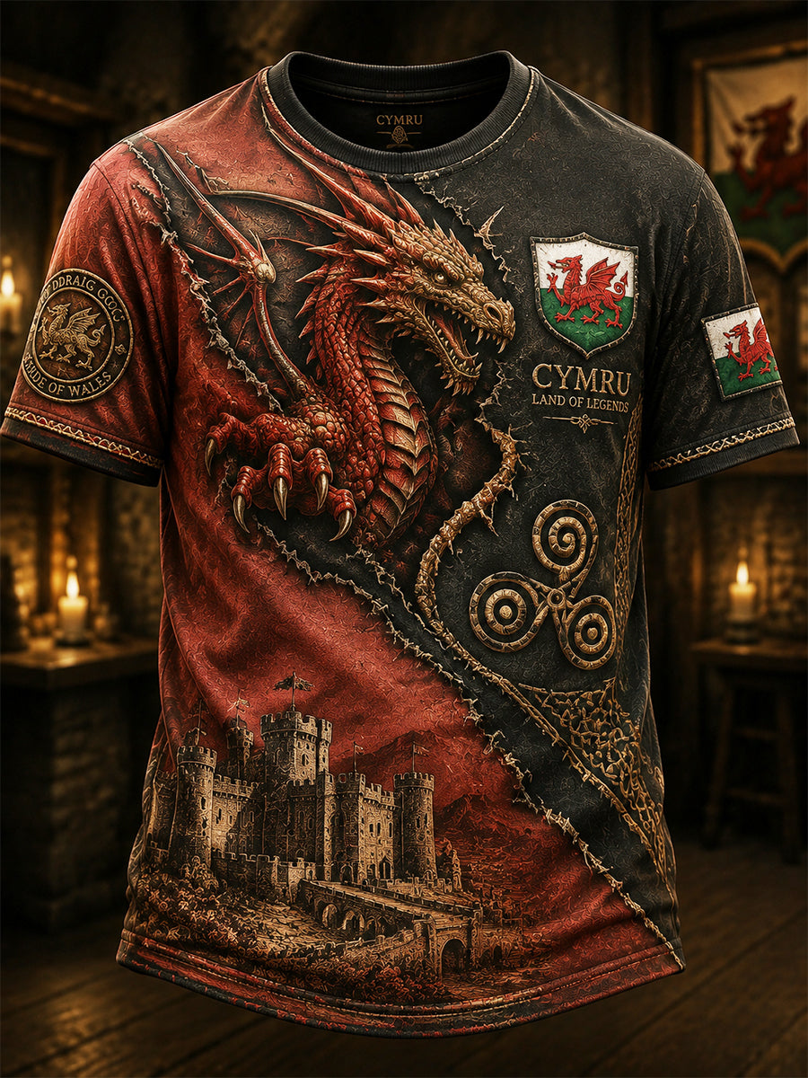 Men's Welsh Ddraig Goch Printed Short-Sleeve T-Shirt