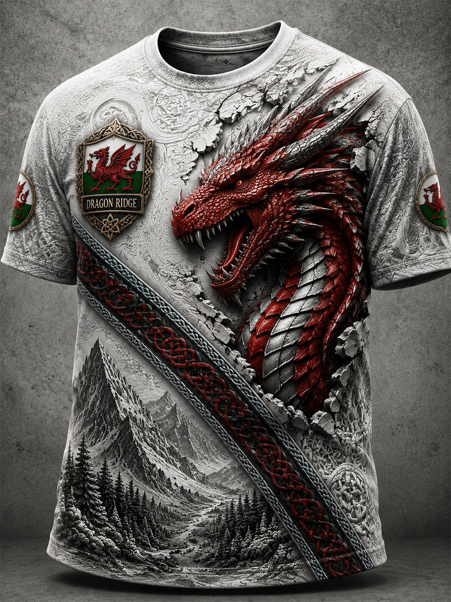 Men's Welsh Red Dragon Printed Short-Sleeve T-Shirt