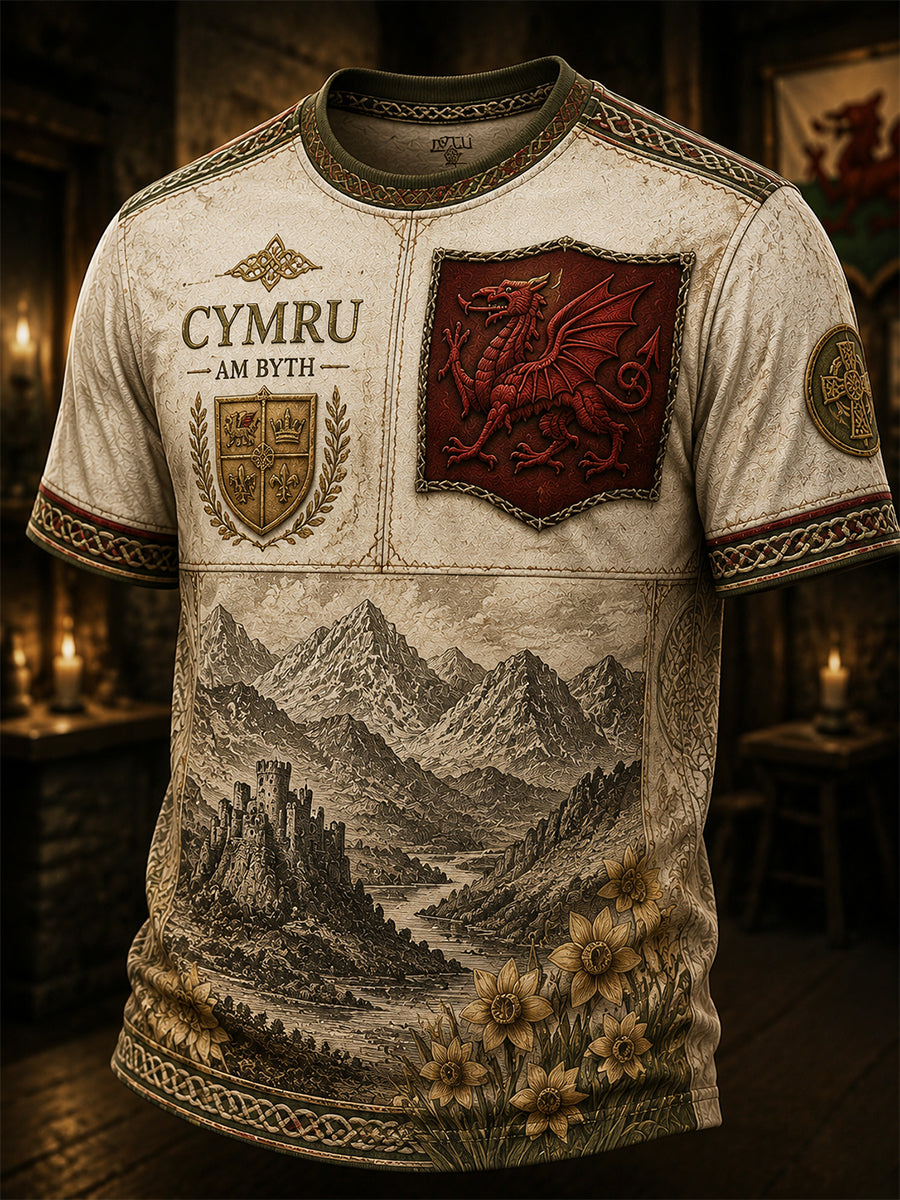 Men's Welsh Ddraig Goch Printed Short-Sleeve T-Shirt