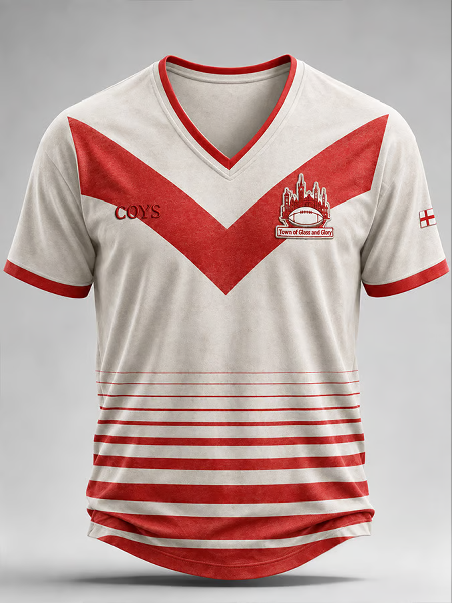 Men's Casual Rugby-Print V-neck T-shirt