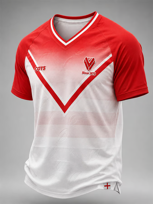 Men's Casual Rugby-Print V-neck T-shirt