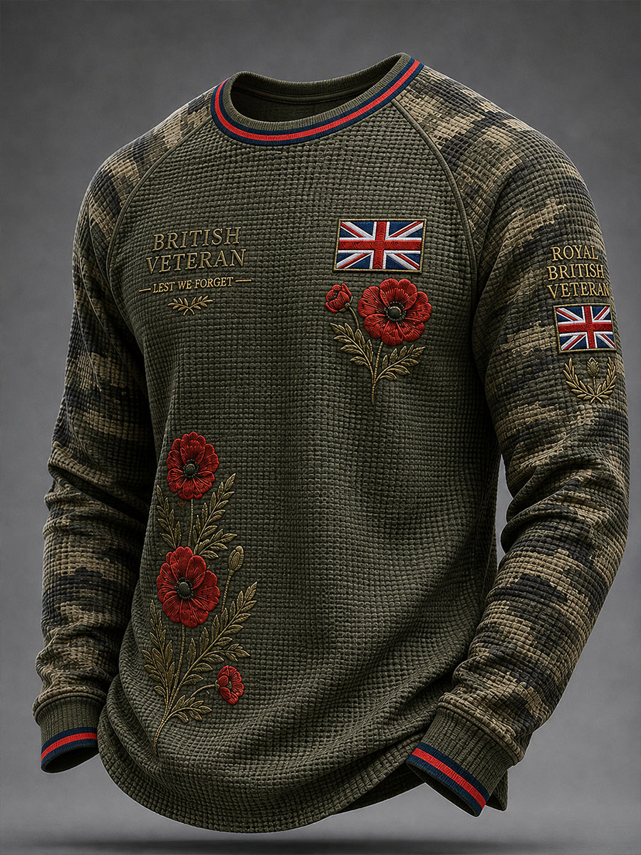 Men's Veteran Memorial Graphic Print Waffle-Knit Raglan Long-Sleeve T-Shirt