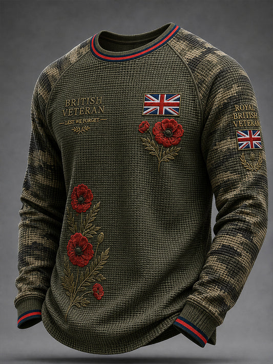 Men's Veteran Memorial Graphic Print Waffle-Knit Raglan Long-Sleeve T-Shirt