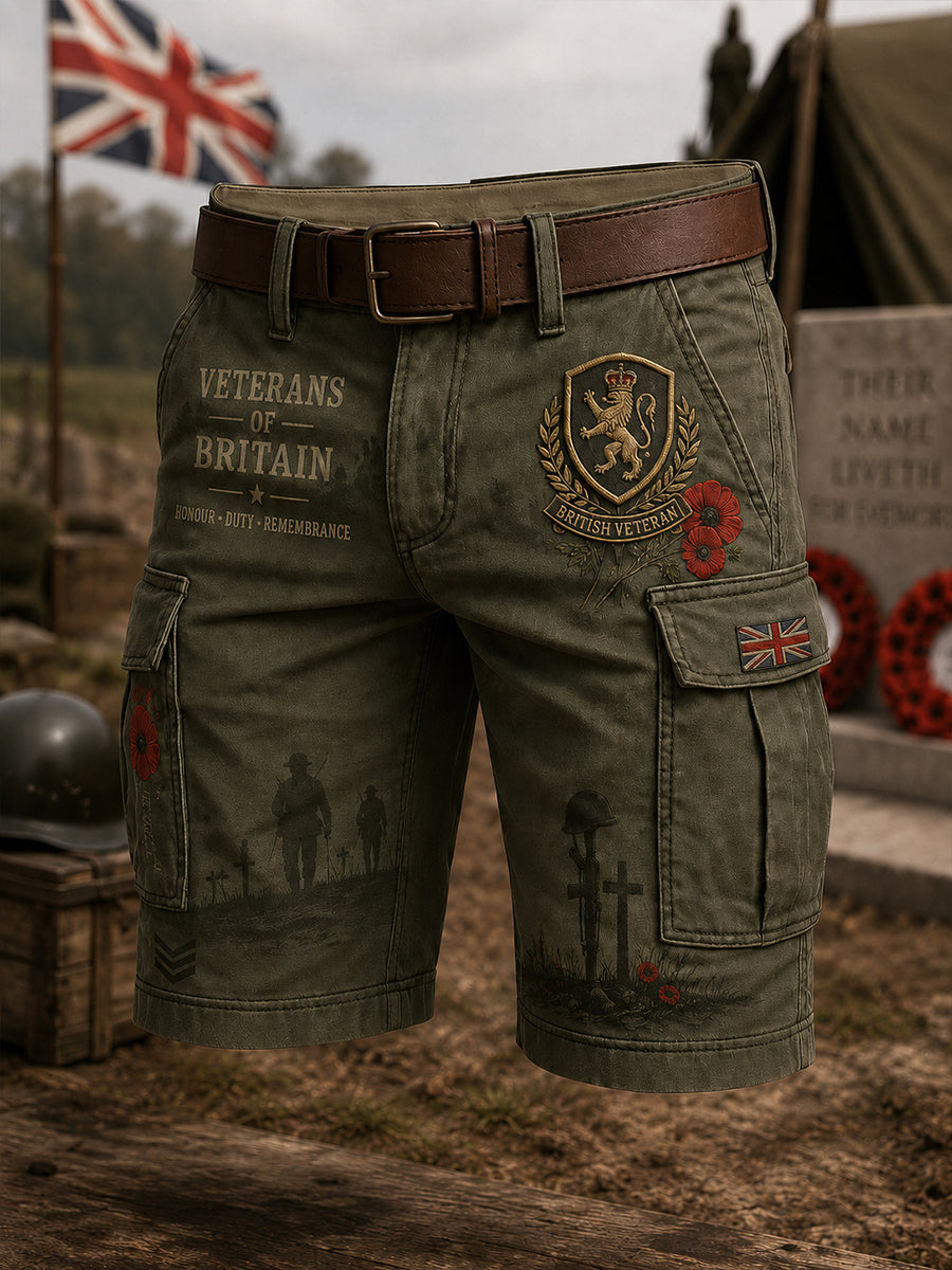 Men's Veteran Memorial Graphic Print Cropped Cargo Pants