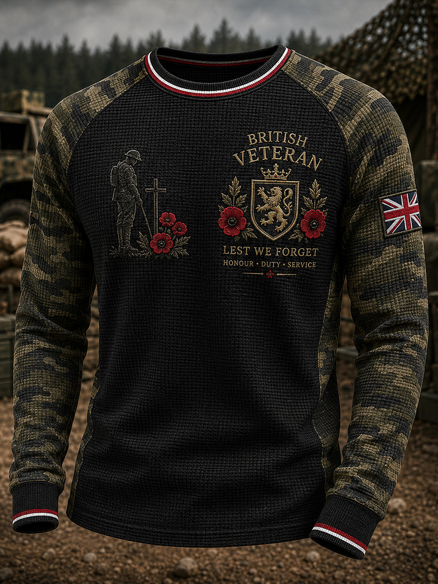Men's Veteran Memorial Graphic Print Waffle-Knit Raglan Long-Sleeve T-Shirt