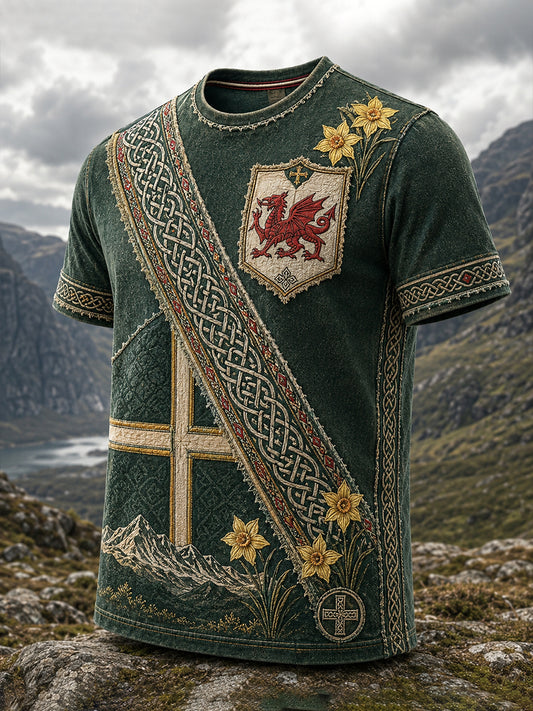 Men's Welsh-Themed Commemorative Art Print Casual T-Shirt