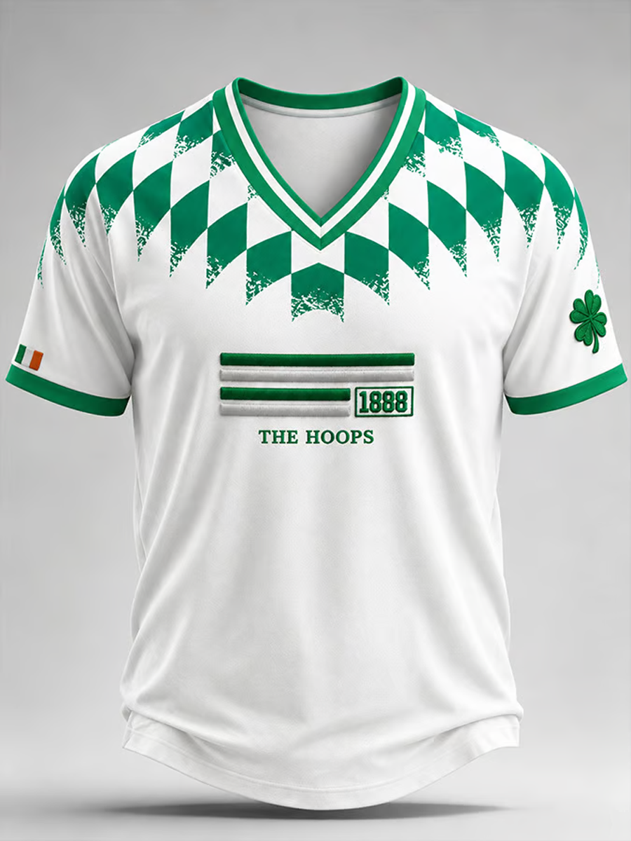 Men's Celtic Football Printed V-neck T-shirt