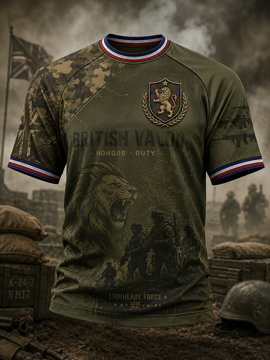 Men's Short-Sleeve Raglan Top With Vintage Military-Style Print