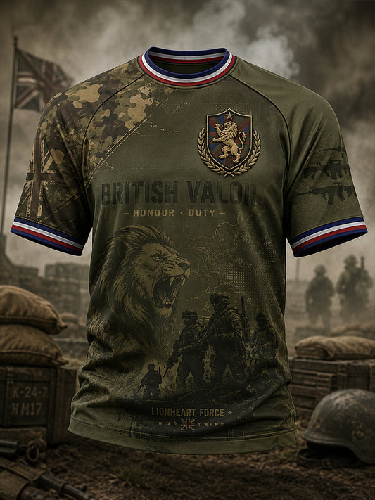 Men's Short-Sleeve Raglan Top With Vintage Military-Style Print