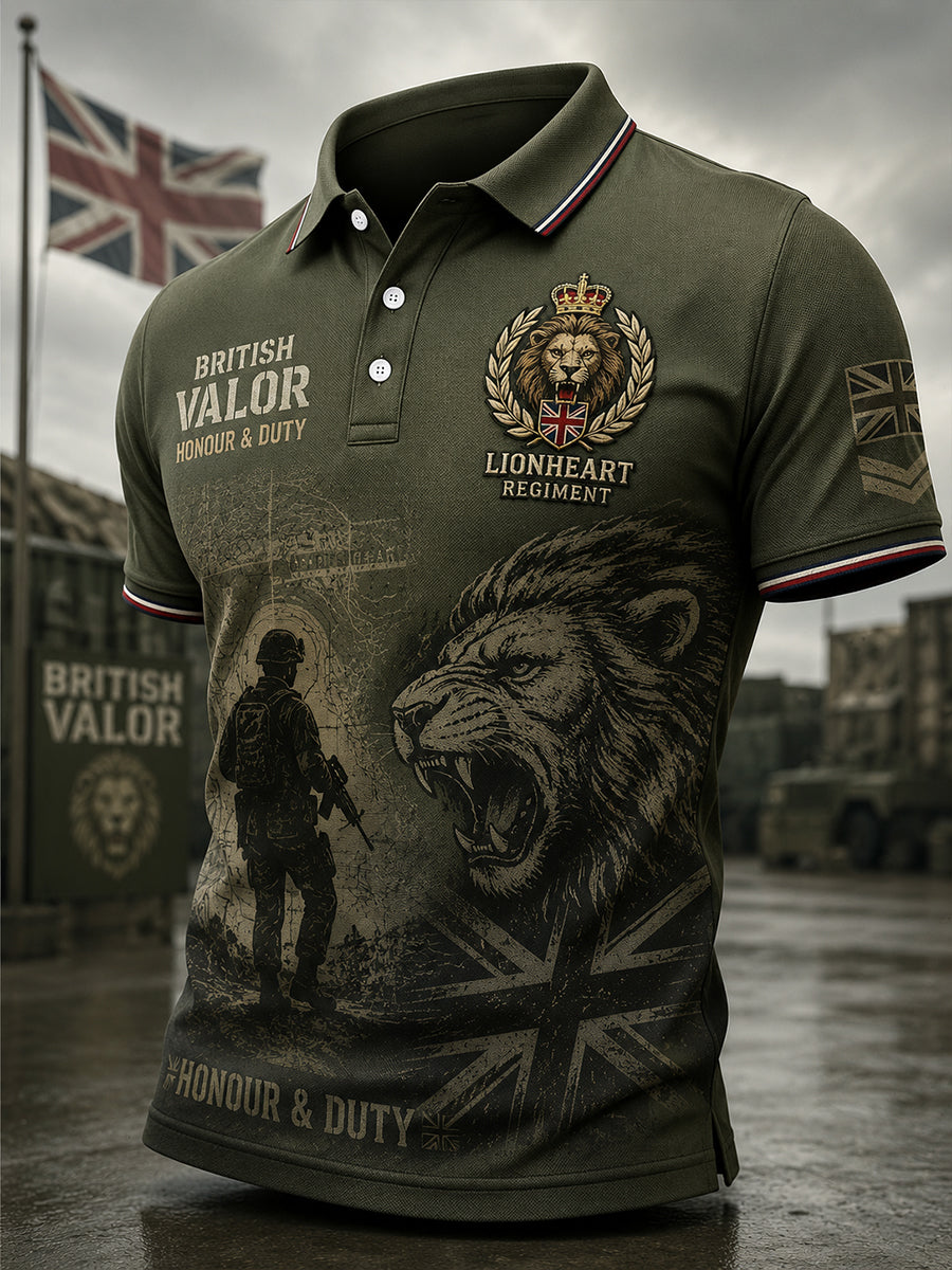 Men's Short-Sleeve Polo Shirt With Vintage Military-Style Print