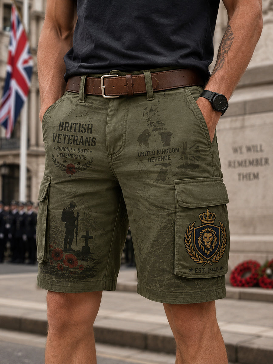 Men's Cropped Cargo Pants With Vintage Military-Style Print