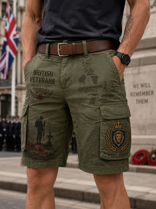 Men's Cropped Cargo Pants With Vintage Military-Style Print