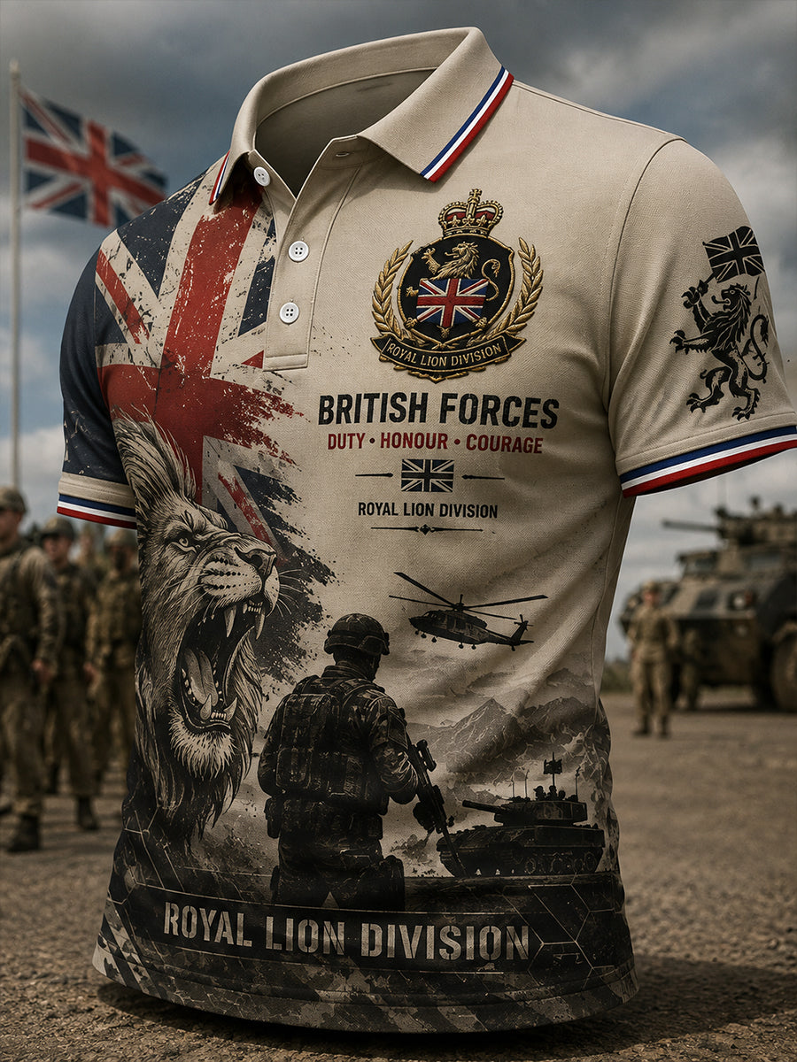 Men's Short-Sleeve Polo Shirt With Vintage Military-Style Print