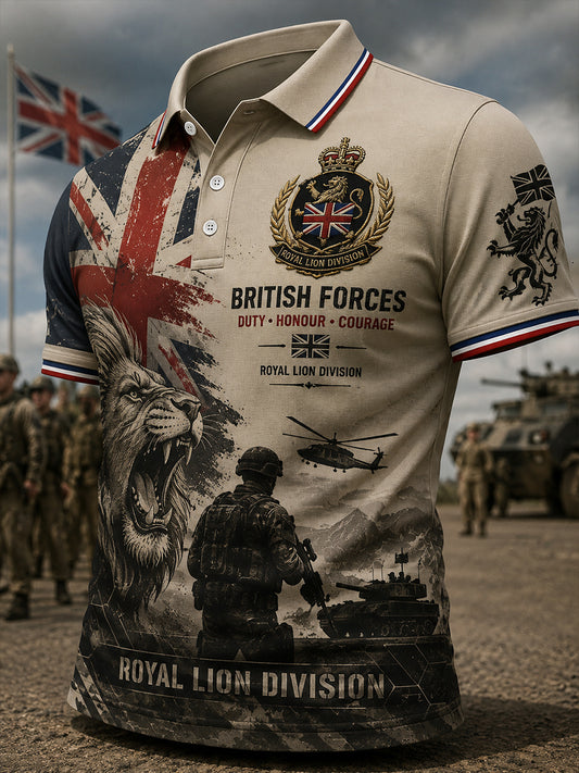 Men's Short-Sleeve Polo Shirt With Vintage Military-Style Print