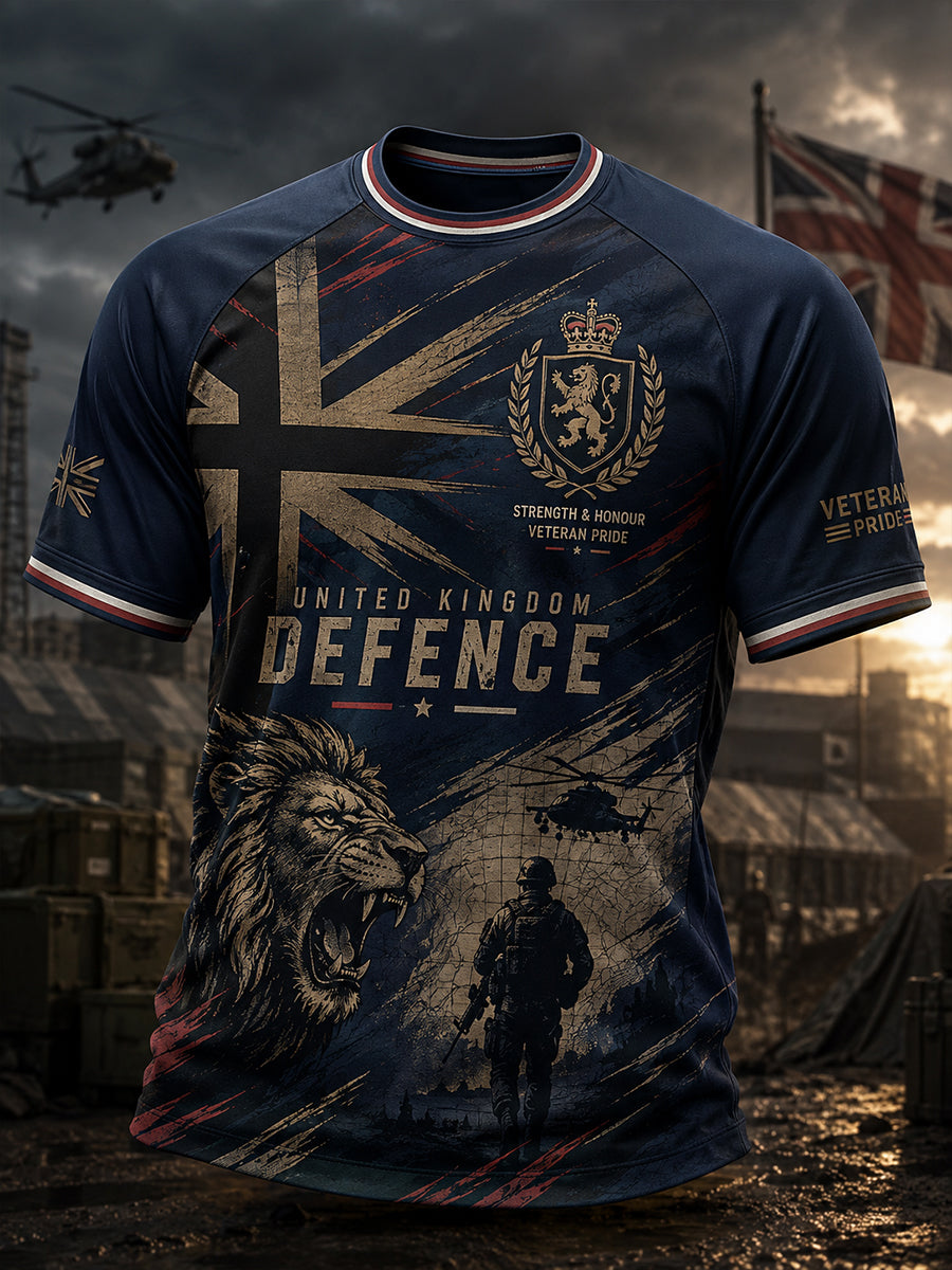 Men's Short-Sleeve Raglan Top With Vintage Military-Style Print